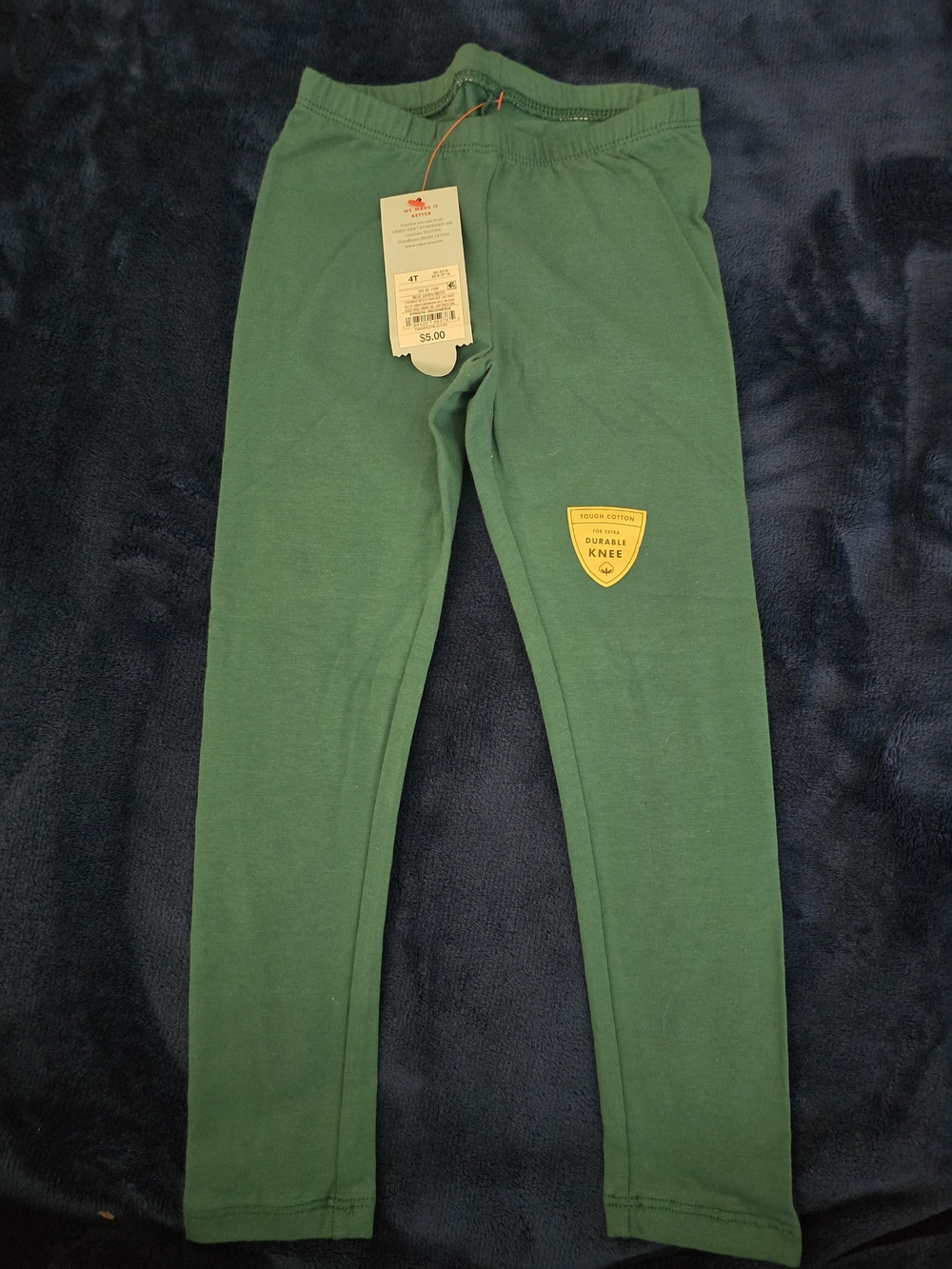 Cat & Jack Green Kids Leggings with Yellow Patch